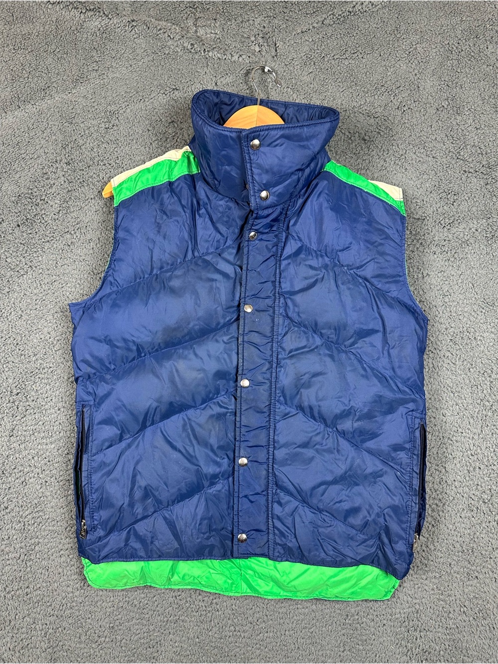 Vintage Holubar Mountaineering Goose Down Puffer Vest Navy Green Mens M Flaw